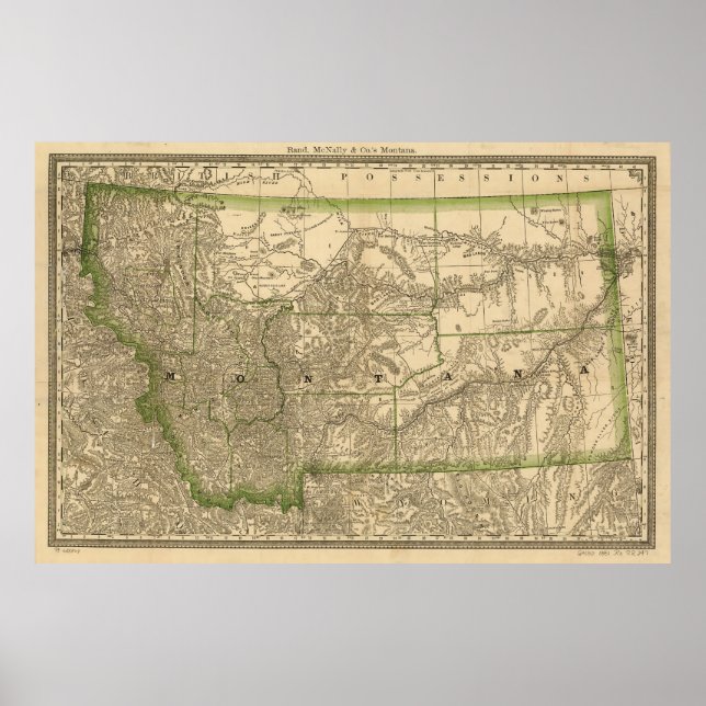 Póster Mapa de época de Montana (1881) (Frente)
