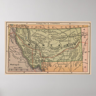 Póster Mapa de época de Montana (1885)