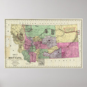 Póster Mapa de época de Montana (1890)