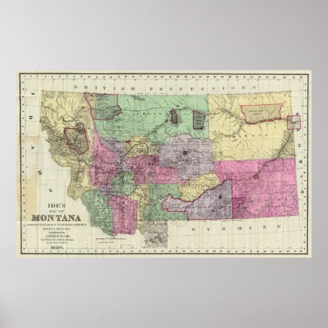 Póster Mapa de época de Montana (1890) (Frente)