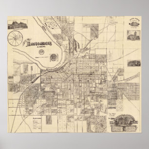 Póster Mapa de época de Montgomery, Alabama (1899)