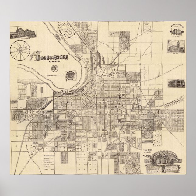Póster Mapa de época de Montgomery, Alabama (1899) (Frente)