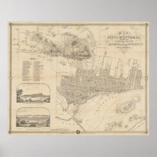 Póster Mapa de época de Montreal (1859)