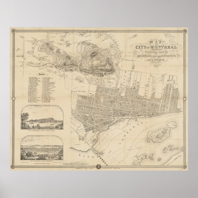 Póster Mapa de época de Montreal (1859) (Frente)
