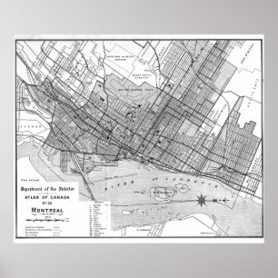 Póster Mapa de época de Montreal (1906) BW