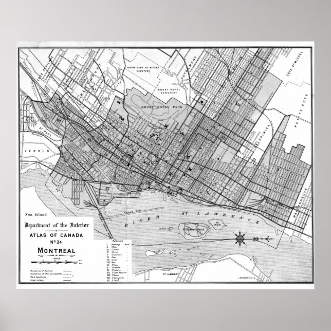 Póster Mapa de época de Montreal (1906) BW (Frente)