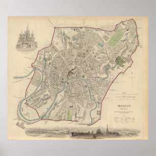 Póster Mapa de época de Moscú (1836)