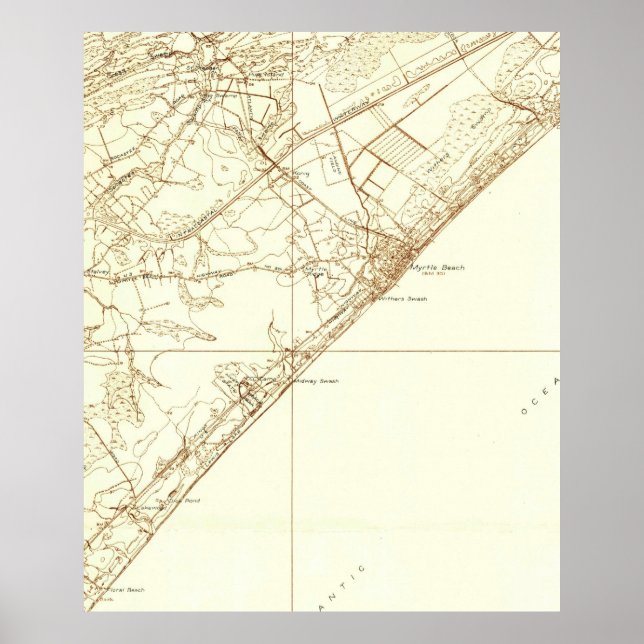 Póster Mapa de época de Myrtle Beach South Carolina (1937 (Frente)