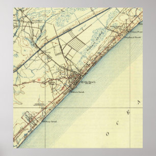 Póster Mapa de época de Myrtle Beach South Carolina (1940