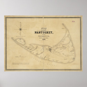 Póster Mapa de época de Nantucket (1838)