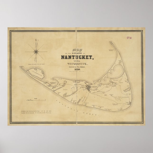 Póster Mapa de época de Nantucket (1838) (Frente)