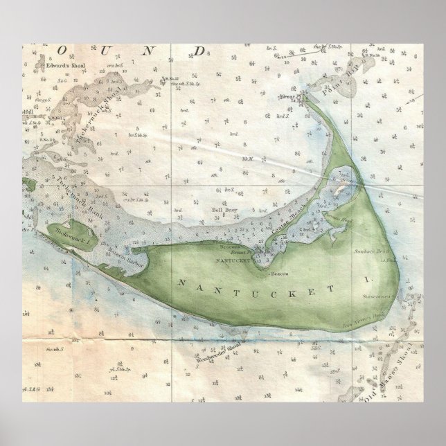Póster Mapa de época de Nantucket (1857) (Frente)