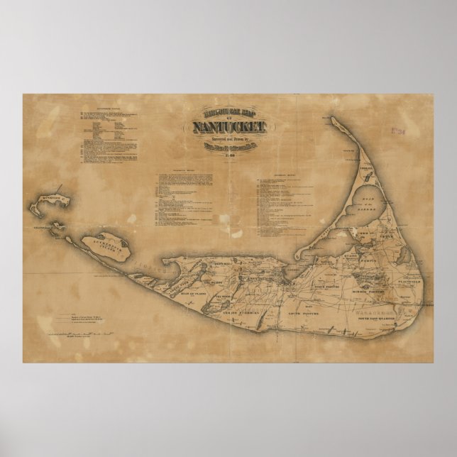 Póster Mapa de época de Nantucket (1869) (Frente)