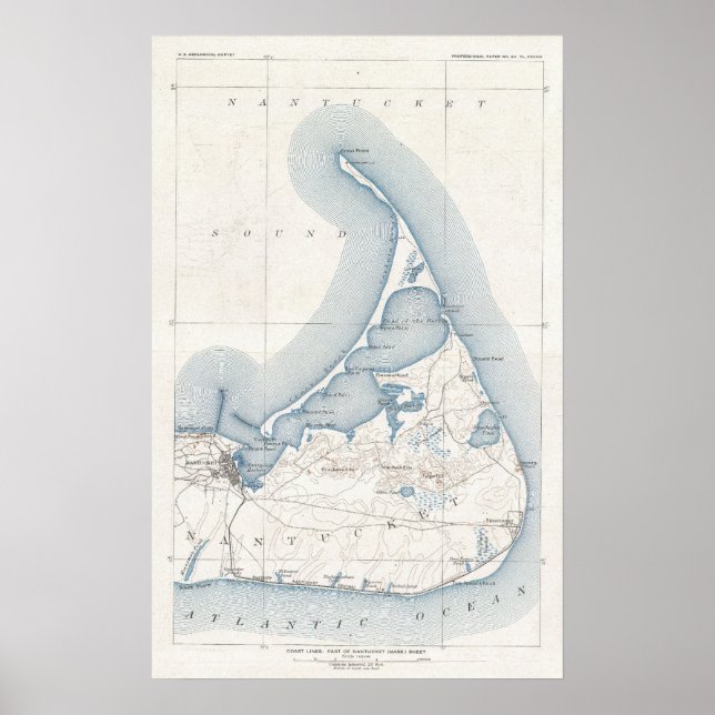 Póster Mapa de época de Nantucket (1919) (Frente)