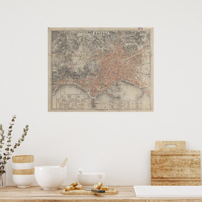 Póster Mapa de época de Nápoles 1860 (Cocina)