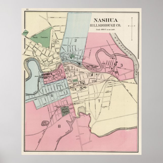 Póster Mapa de época de Nashua NH (1877) (Frente)