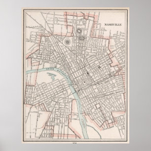 Póster Mapa de época de Nashville Tennessee (1901)