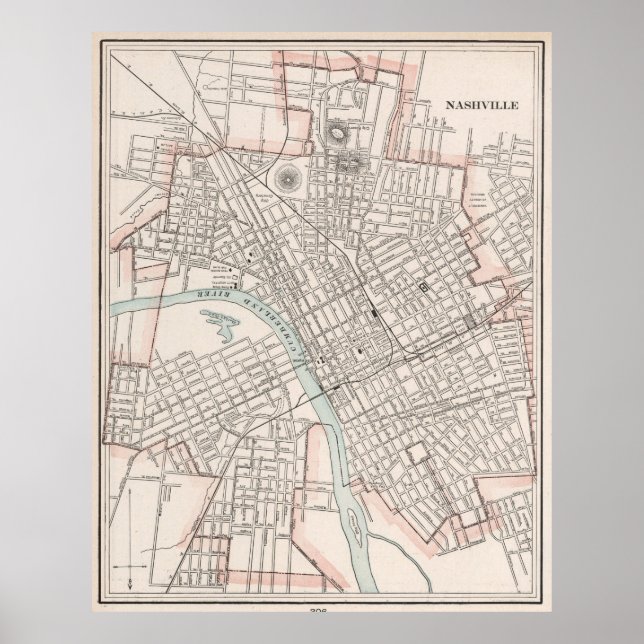 Póster Mapa de época de Nashville Tennessee (1901) (Frente)