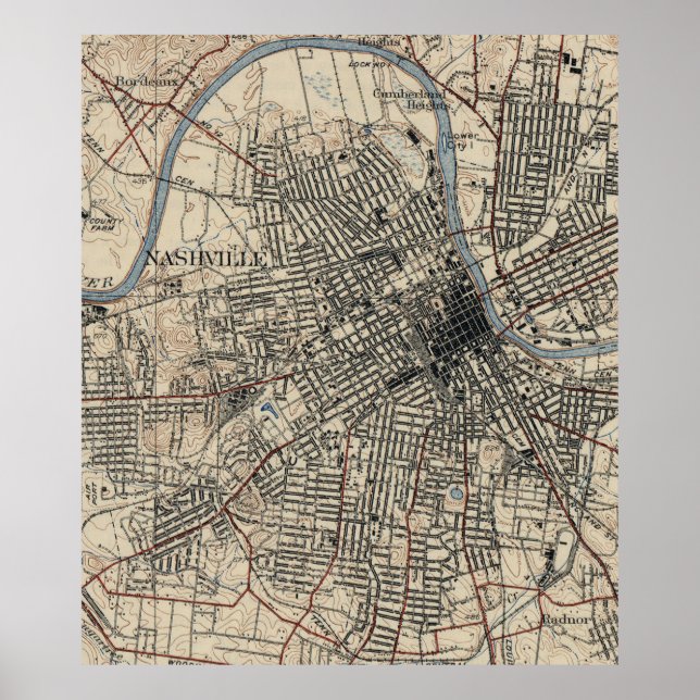Póster Mapa de época de Nashville Tennessee (1929) (Frente)
