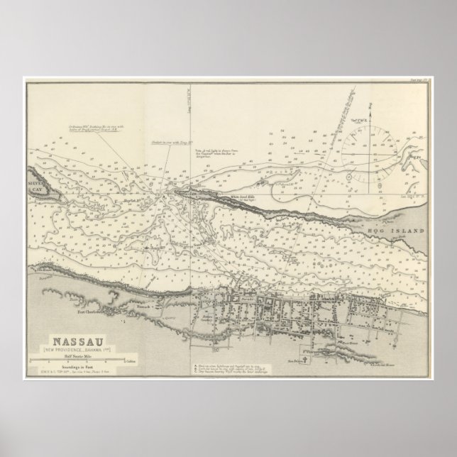 Póster Mapa de época de Nassau Bahamas (1884) (Frente)