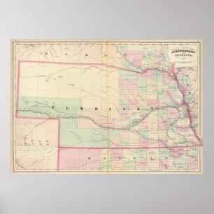 Póster Mapa de época de Nebraska (1874)