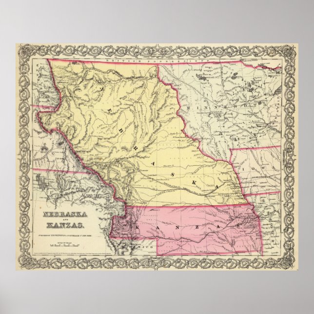 Póster Mapa de época de Nebraska y Kansas (1856) (Frente)