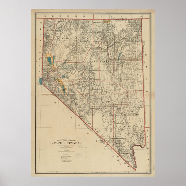 Póster Mapa de época de Nevada (1894) (Frente)