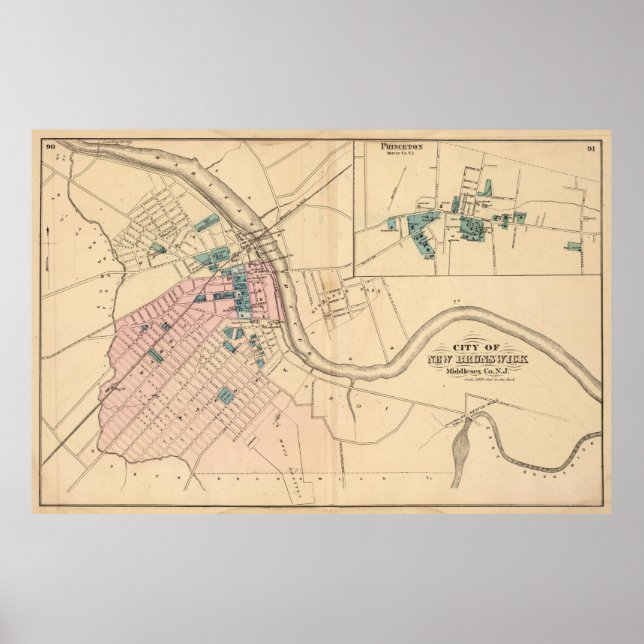 Póster Mapa de época de New Brunswick NJ (1872) (Frente)