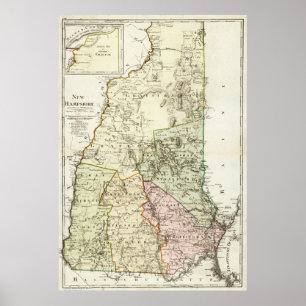 Póster Mapa de época de New Hampshire (1796)