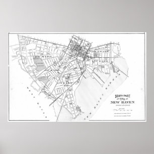 Póster Mapa de época de New Haven Connecticut (1893) BW