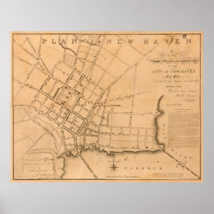 Póster Mapa de época de New Haven CT (1827)