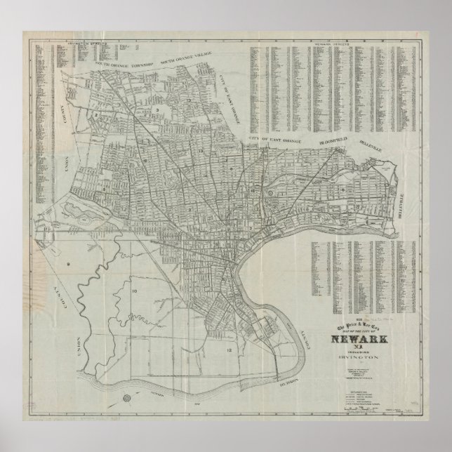 Póster Mapa de época de Newark NJ (1920) (Frente)