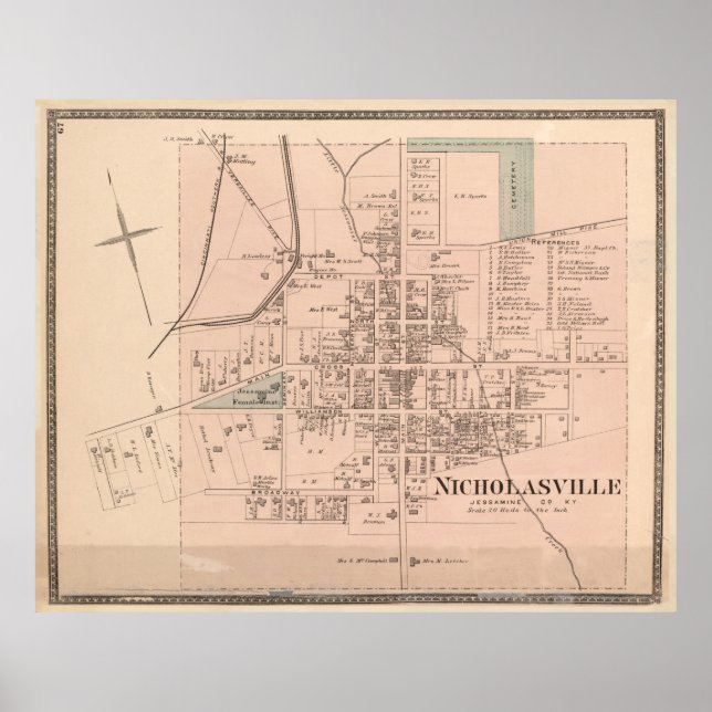 Póster Mapa de época de Nicholasville KY (1877) (Frente)