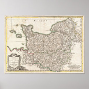 Póster Mapa de época de Normandía (1771)