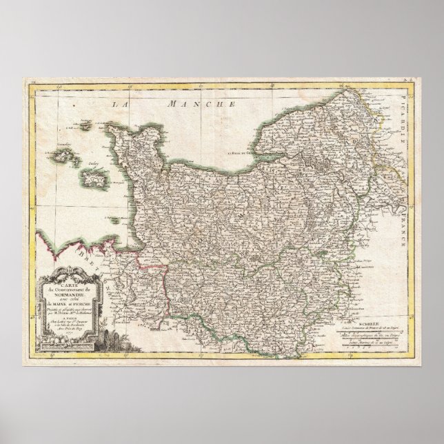 Póster Mapa de época de Normandía (1771) (Frente)