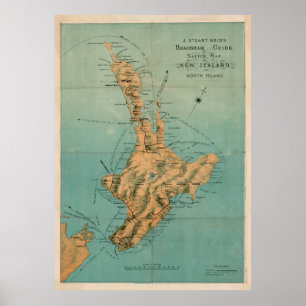 Póster Mapa de época de North Island New Zealand (1880)