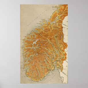 Póster Mapa de época de Noruega (1914)