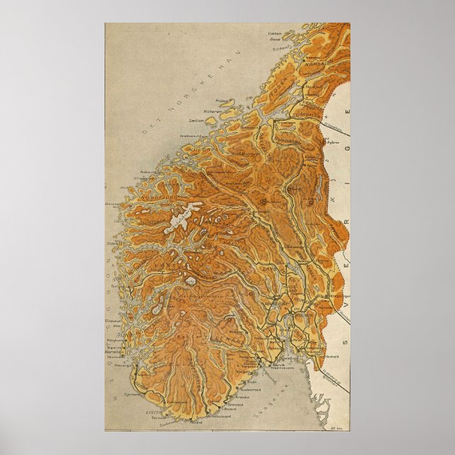 Póster Mapa de época de Noruega (1914) (Frente)
