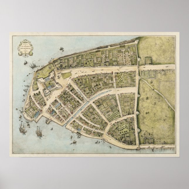 Póster Mapa de época de Nueva Amsterdam (1660) (Frente)