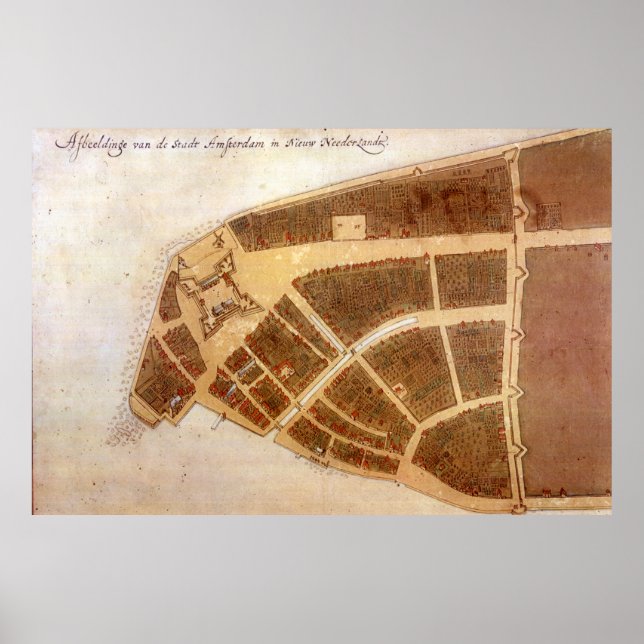 Póster Mapa de época de Nueva Amsterdam (1660) 2 (Frente)