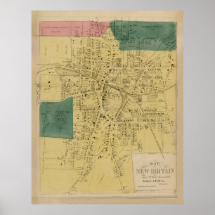 Póster Mapa de época de Nueva Bretaña CT (1869)