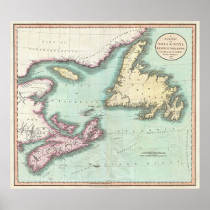 Póster Mapa de época de Nueva Escocia y Terranova (1807)