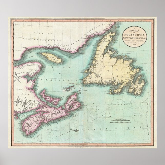 Póster Mapa de época de Nueva Escocia y Terranova (1807) (Frente)