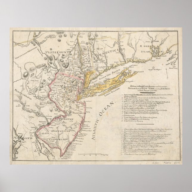 Póster Mapa de época de Nueva Jersey (1780) (Frente)