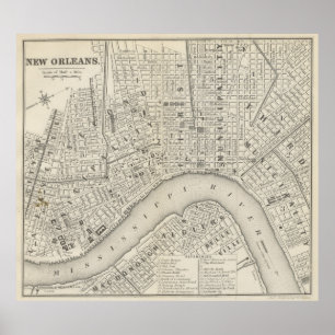 Póster Mapa de época de Nueva Orleans LA (1866)