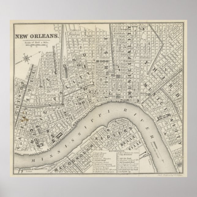 Póster Mapa de época de Nueva Orleans LA (1866) (Frente)