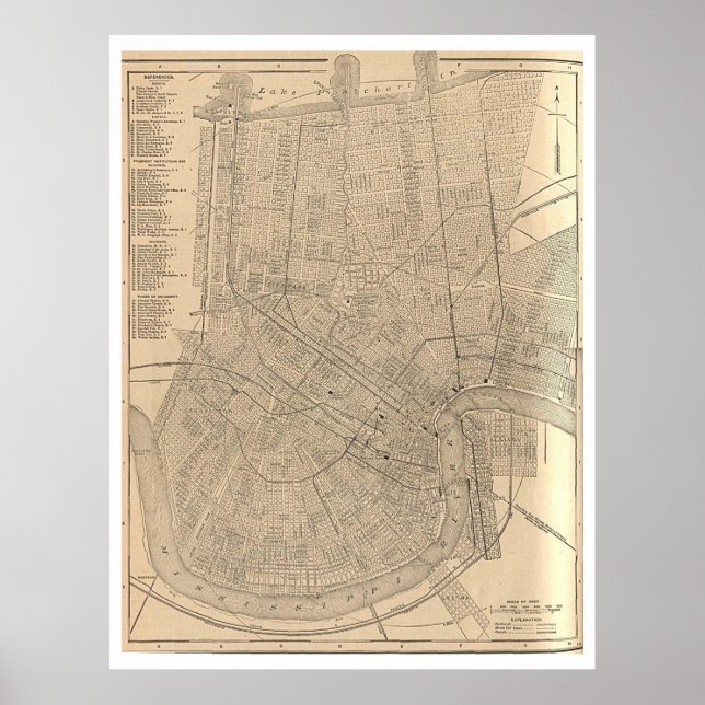 Póster Mapa de época de Nueva Orleans LA (1908) (Frente)