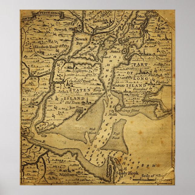 Póster Mapa de época de Nueva York (Frente)