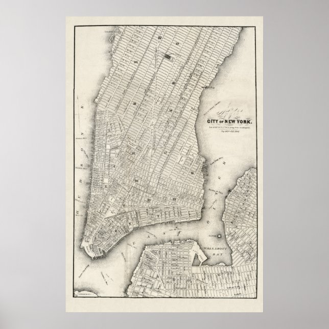 Póster Mapa de época de Nueva York y Brooklyn, 1860 (Frente)