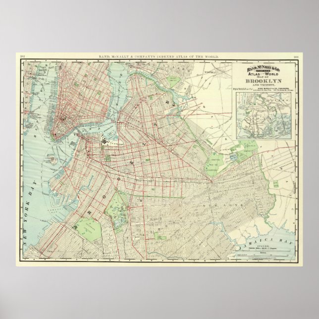 Póster Mapa de época de Nueva York y Brooklyn (1897) (Frente)